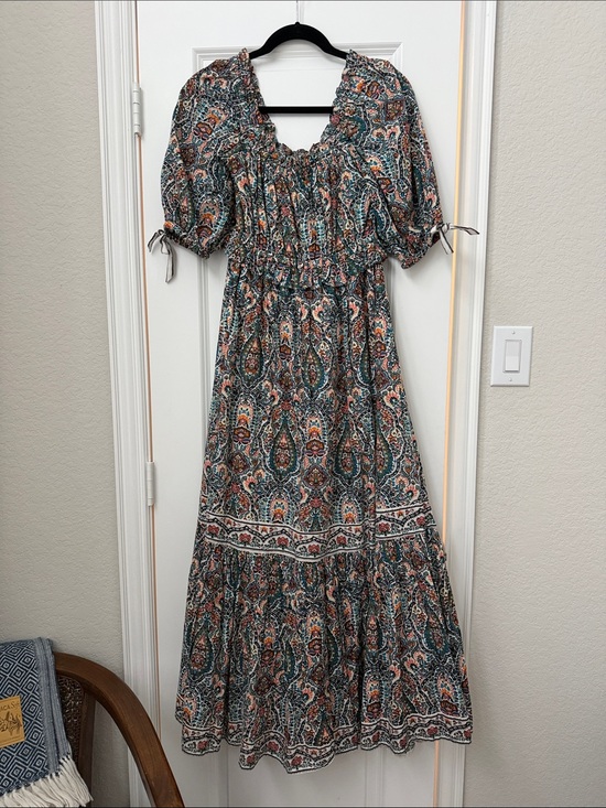 Cleobella Dresses & Skirts - Cleobella Teal & Rust Paisley Maxi Dress with Puff Sleeves